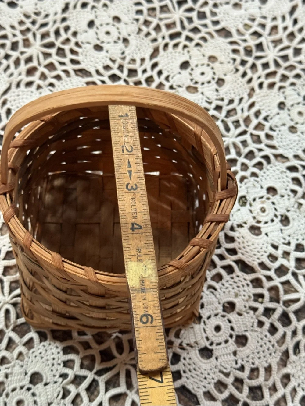 Vintage Mini Woven Splint Basket with Handle Primitive Country Decor